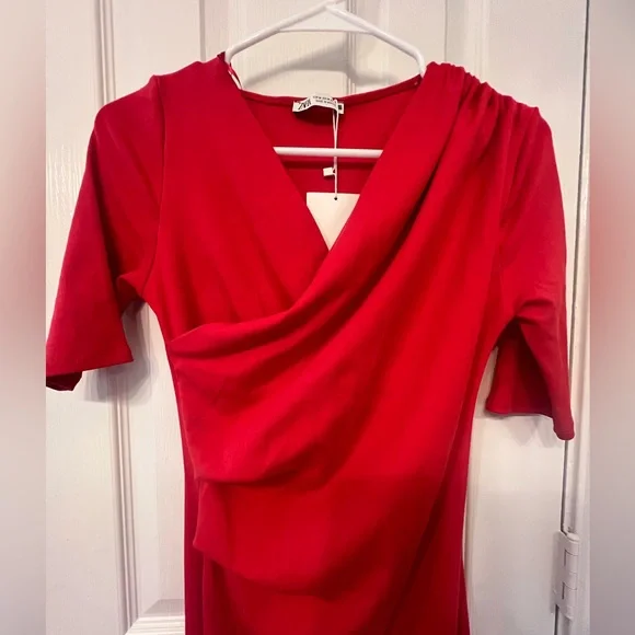 NWT Zara Red Draped Dress, size medium - Picture 2 of 6